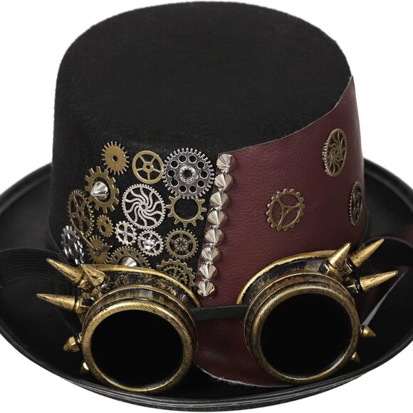 Unisex Gothic Steampunk Top Hats with Goggle Gear Halloween Hat Headwear Men Wom